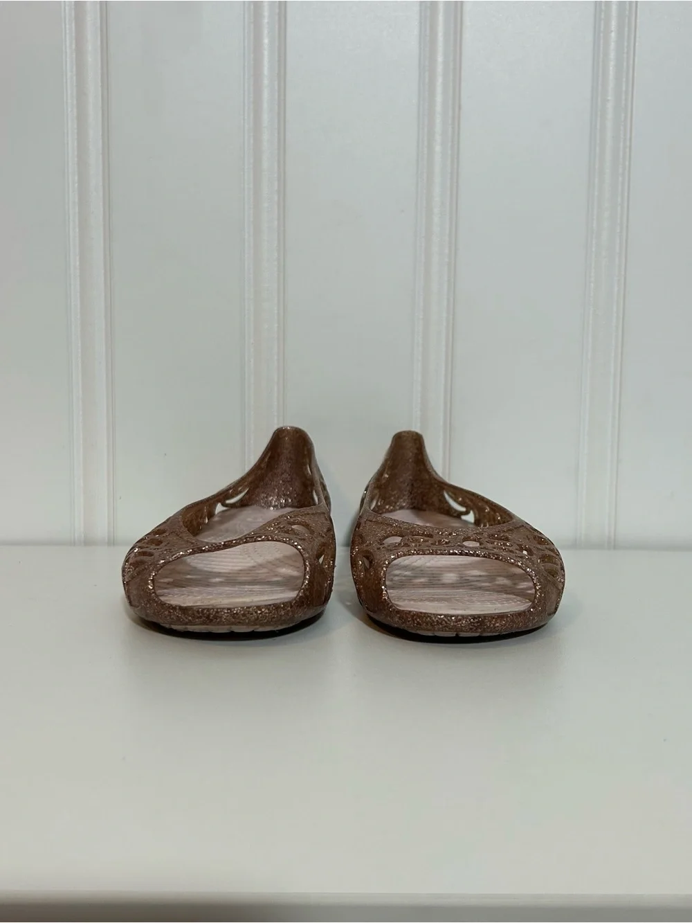 Crocs Isabella Women's Rose Gold Glitter Cutout Ballet Flat open toe